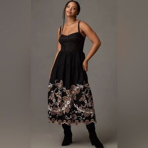 Rachel Zoe Black Maxi Dress with Brown Embroidery